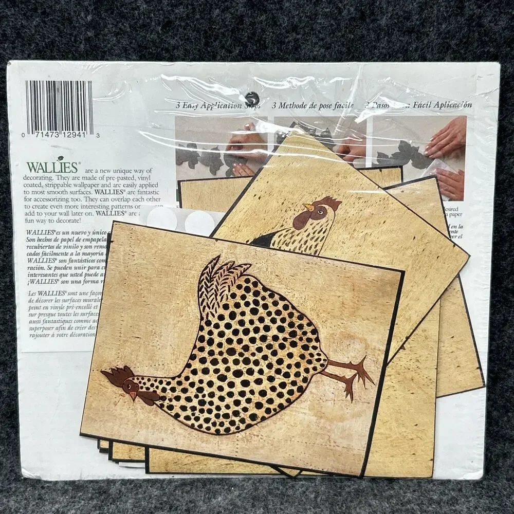 NOS Vintage Wallies Wallpaper Cutouts Rooster Chickens Farmhouse Decor Sealed